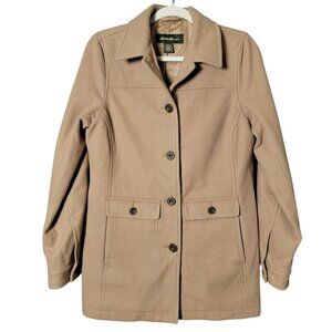 Eddie Bauer Womens Camel Tan Wool Blend Minimalist Fall Walking Coat Small